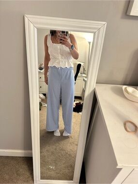 SHEIN Light Blue Pinstripe Wide-Leg Pants